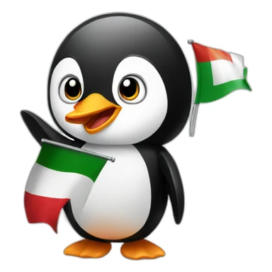 A penguin waving an Italian flag sticker