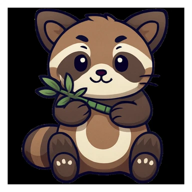 Make the red panda's fur color less orange, more muted and natural, while keeping it cute and in a cartoon sticker style. The original style is cartoon sticker style, so maintain that look in the edit. sticker