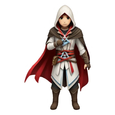 An icon representing an adventure game, inspired by Assassin's Creed. The design features a heroic character in hooded attire, scaling a tall building in a historical cityscape. The background shows ancient architecture and hidden symbols, symbolizing exploration and stealth. Transparent background  sticker
