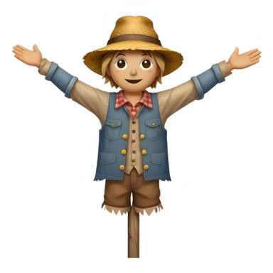 Scarecrow, Straw body, old brown hat, patched shirt, arms stretched on a wooden pole. sticker