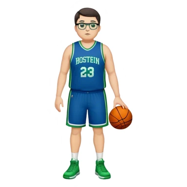 Full Body tall plus size white male with dark short hair basketball player wearing glasses wearing blue green uniform sticker