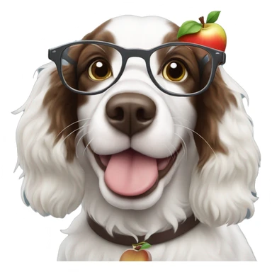 Isaac Newton as a white Springer Spaniel with an apple and glasses sticker