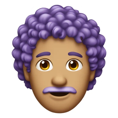 Purple curly hair, man, middle-aged, ear studs. sticker
