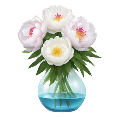 white daliha and peony flowers in glass vase  sticker