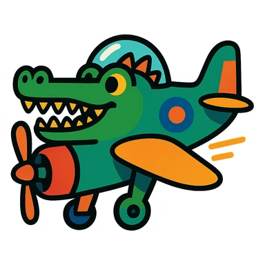 playful and imaginative crocodile styled as a bomber plane sticker