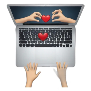 Laptop with hands making heart emoji sticker