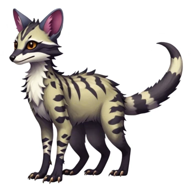 Feral Rare Fantasy dark vibrant Vernid-Sergal-Genet-Trico-species by LiLaiRa, random markings, tufted tail, tufted ears, full body sticker