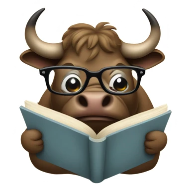A Bull with glasses reading a book. sticker