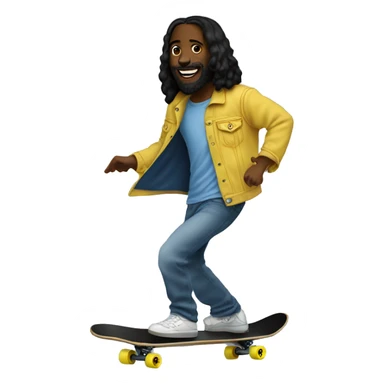 Black Jesus Ollie skateboarding with smiley face T-shirt and a denim jacket  sticker