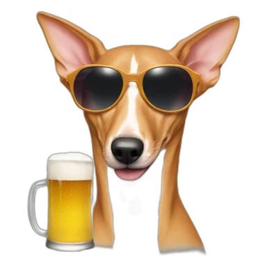 podenco with sunglasses taking a beer sticker