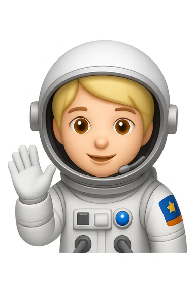 Make the cute astronaut wave, in the style of apple emoji, with no background. sticker