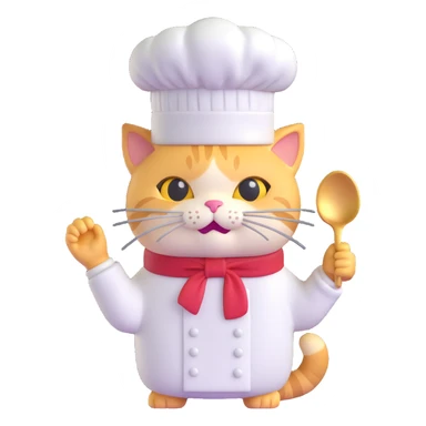 Make the chef cat's gold earring much bigger, keeping the same 3D emoji style with no background. sticker