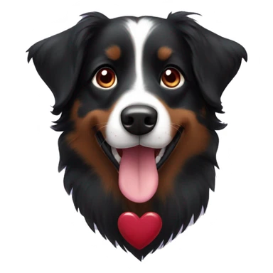 Small black australian shepherd dog with huge maroon heart sticker