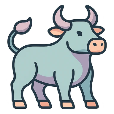 bull, symbol of the year in feng shui, Chinese eastern style, thin clean contours, soft rounded shapes, pastel palette #98B5BC, #B5B3C1, #C9A3C9, #E4C0CA, #F7DCD1, #F7C0AA, detailed shadows and highlights, soft lighting, transparent background, less cute, no decorative elements sticker