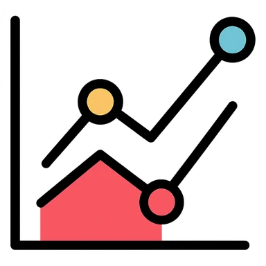 simple graph icon with colored lines and dots sticker