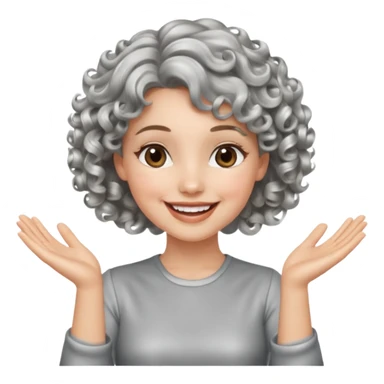 silver, short, wavy-haired with curls, smiling/excited pretty lady, silver top, clapping hands

 sticker