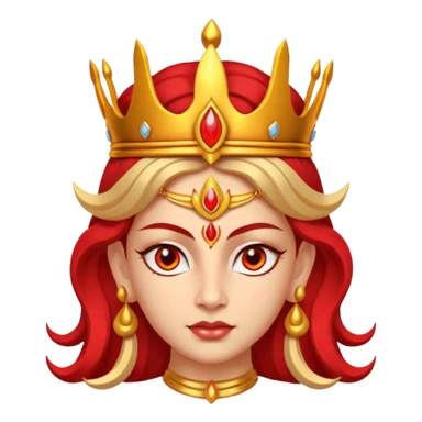 Hindu goddess Durga portrait, head and shoulders only, fierce warrior look, red and gold crown, powerful eyes, divine aura, 3D cartoon, mobile game icon style, clean background, no text, no watermark
 sticker