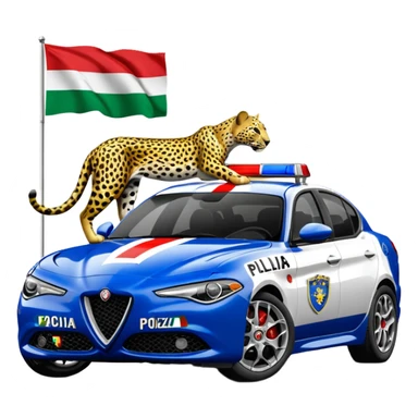 crea auto di servzio alfa romeo giulia colore nero con la scritta sul lato polizia penitenziaria e la un leopardo e la bandiera italiana sticker