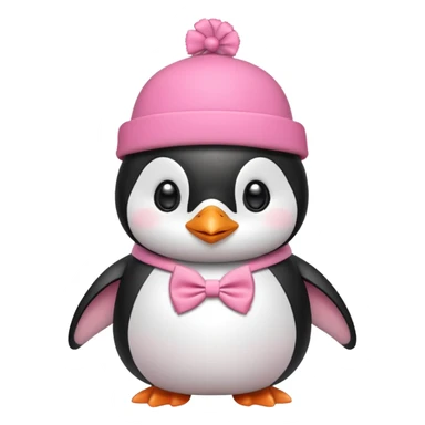 Pink cute Penguin wear cute bow tie in its hat sticker