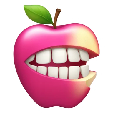 a pink apple with a bite sticker