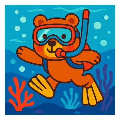 playful bear wearing scuba diving gear, detailed, vibrant colors sticker