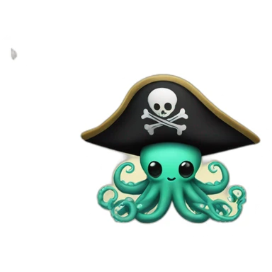 cute kraken with pirate hat hanging a black flag sticker