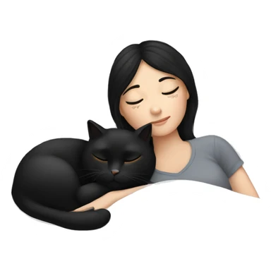 White girl with black hair sleeping with black cat sticker