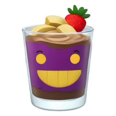 Açaí in a clear cup with layers of bananas and strawberries and peanut butter sticker