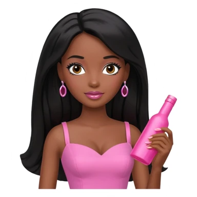 Darker skin Black barbie, long black  hair, pink dress sticker