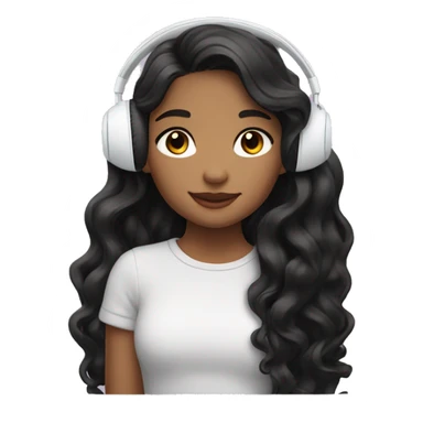 Girl with brown eyes and long black wavy hair listening music with airpods max sticker