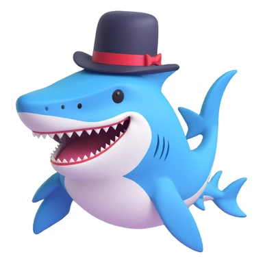 playful and charming shark wearing a top hat sticker