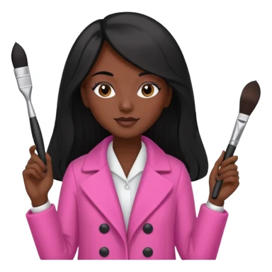 Cosmetologist, dark skin, long black hair, with cosmetology brush, and pink coat sticker
