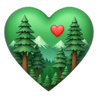 a big green heart emoji  with small pine trees behind it and i love you text on the front of the heart sticker