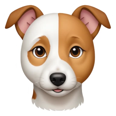 a fully white jack russell the size of a kelpie with a half white face sticker