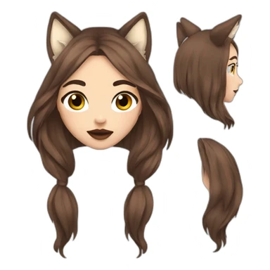  girl brown long hair lipstick wolf ears  sticker
