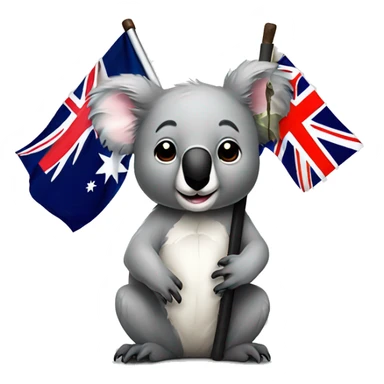 Koala bear head on a kangaroo body holding an Australian flag sticker