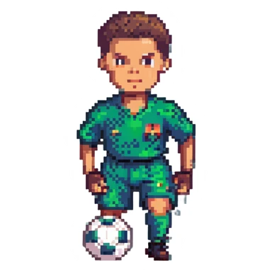Ronaldo dribbling a soccer ball, retro video game look sticker