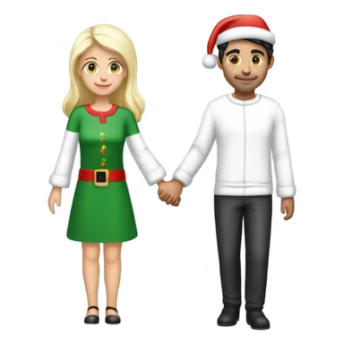 A couple (a handsome young Italian guy with black hair, pretty German/English girl with blonde hair) holding hands wearing matching christmas pajamas and Santa hats sticker