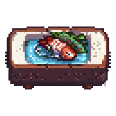 tuna sushi in pixel art style, retro video game look, small size sticker