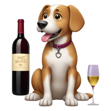 Dog with wine sticker