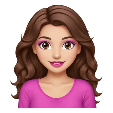 girl with long wavy brown hair, brown eyes, long lashes makeup, sexy pink lips, light to medium complexion, wearing a pink sexy top sticker