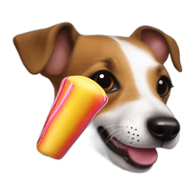 A jack russell licking a giant lolipop sticker