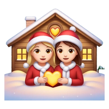 Romantic Christmas emoji illustration, warm glow, soft snow, heart-shaped light, intimate and gentle atmosphere, feeling of closeness. sticker