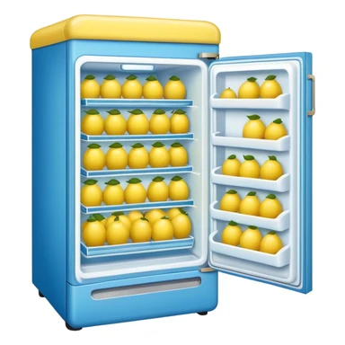 a blue refrigerator full of lemons sticker