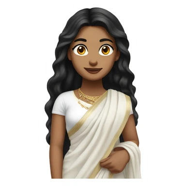 Light skin ;Black long hair wearing white saree sticker
