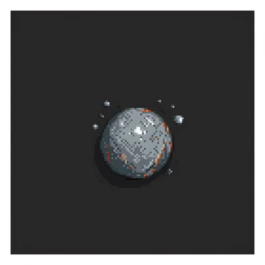 planet Mercury, round, rocky gray ball, covered in pitted marks and rough patches, pixel art style, small craters, black background sticker