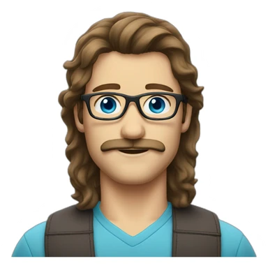 man with brown hair mustache mullet blue eyes and glasses sticker
