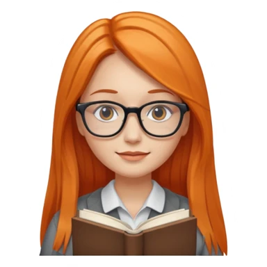 Long Hair Women with Book, Orange straight Hair, glasses

 sticker