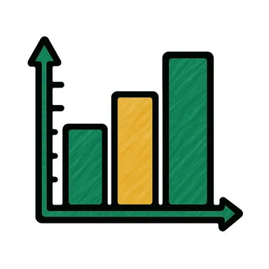 professional bar graph, green gold and white color scheme, bold and clear, suitable for digital use sticker
