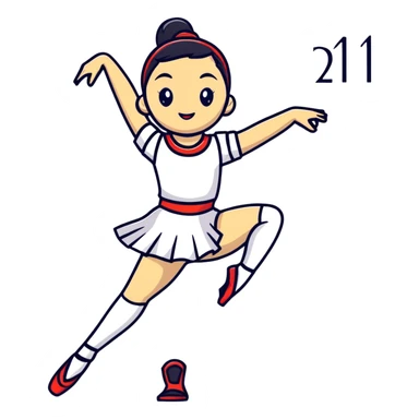 Performance dancer in dance costume holding number 1 sticker